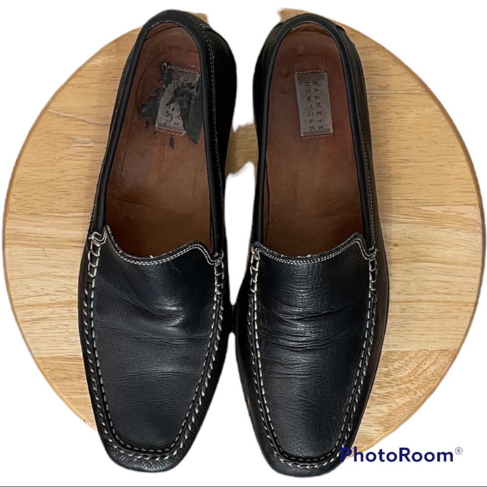 Barneys New York Black Leather Italian Made Loafers Size 10
